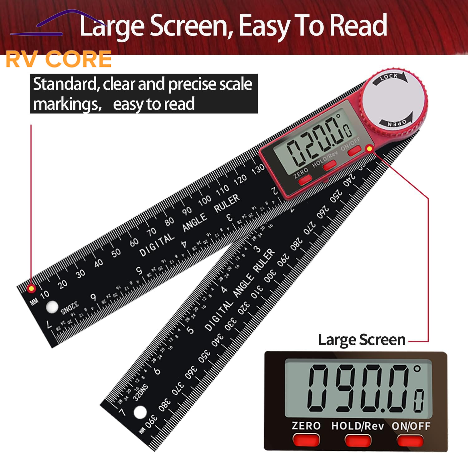 Digital Angle Finder 7" LCD Protractor Ruler 200mm Carpenter Woodworking Tool