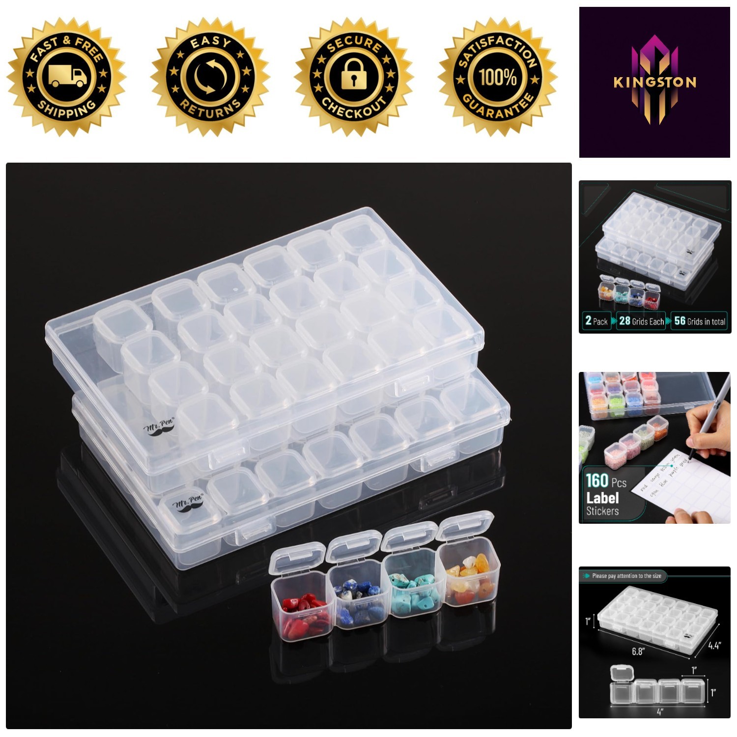 28-Grid Bead Storage Containers - 2 Pack with 160 Labels, Water-Resistant Design