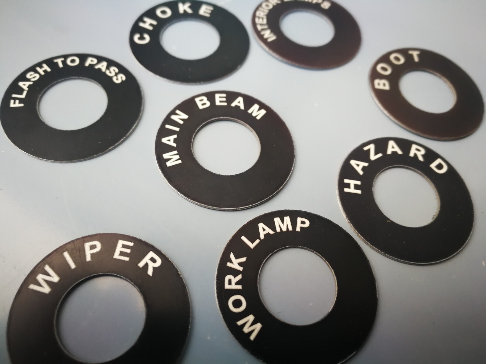 TOGGLE SWITCH ROUND NAME TAG - ANY TEXT YOU REQUIRE - FOR LUCAS TOGGLE SWITCHES