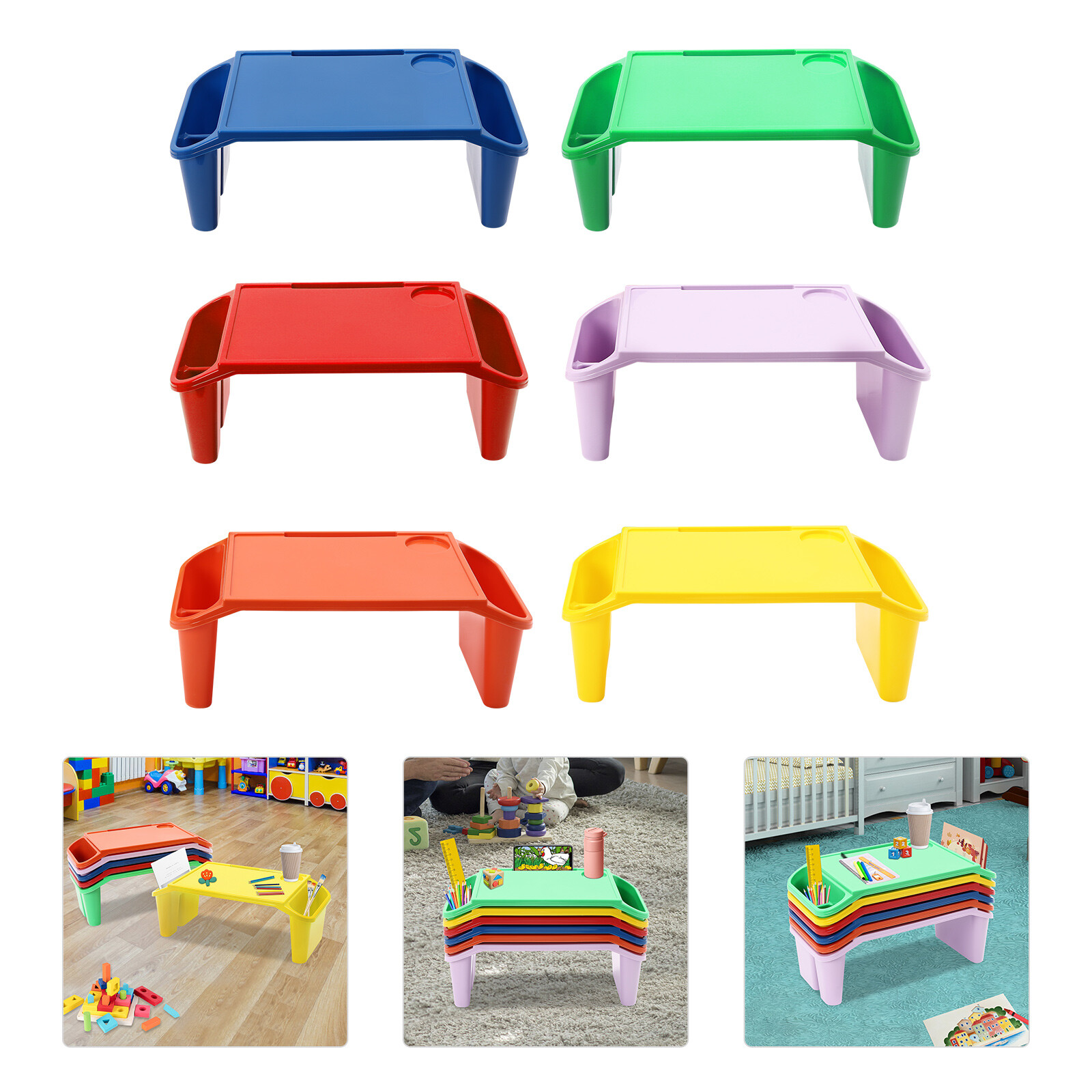 6 Pack Kids Lap Desk Tray Rectangular PP Writing Eating Game Classroom