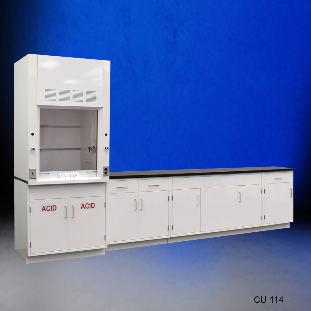 Fisher American 3' Fume Hood w/ ACID Storage &10' Laboratory Cabinets / E2-286