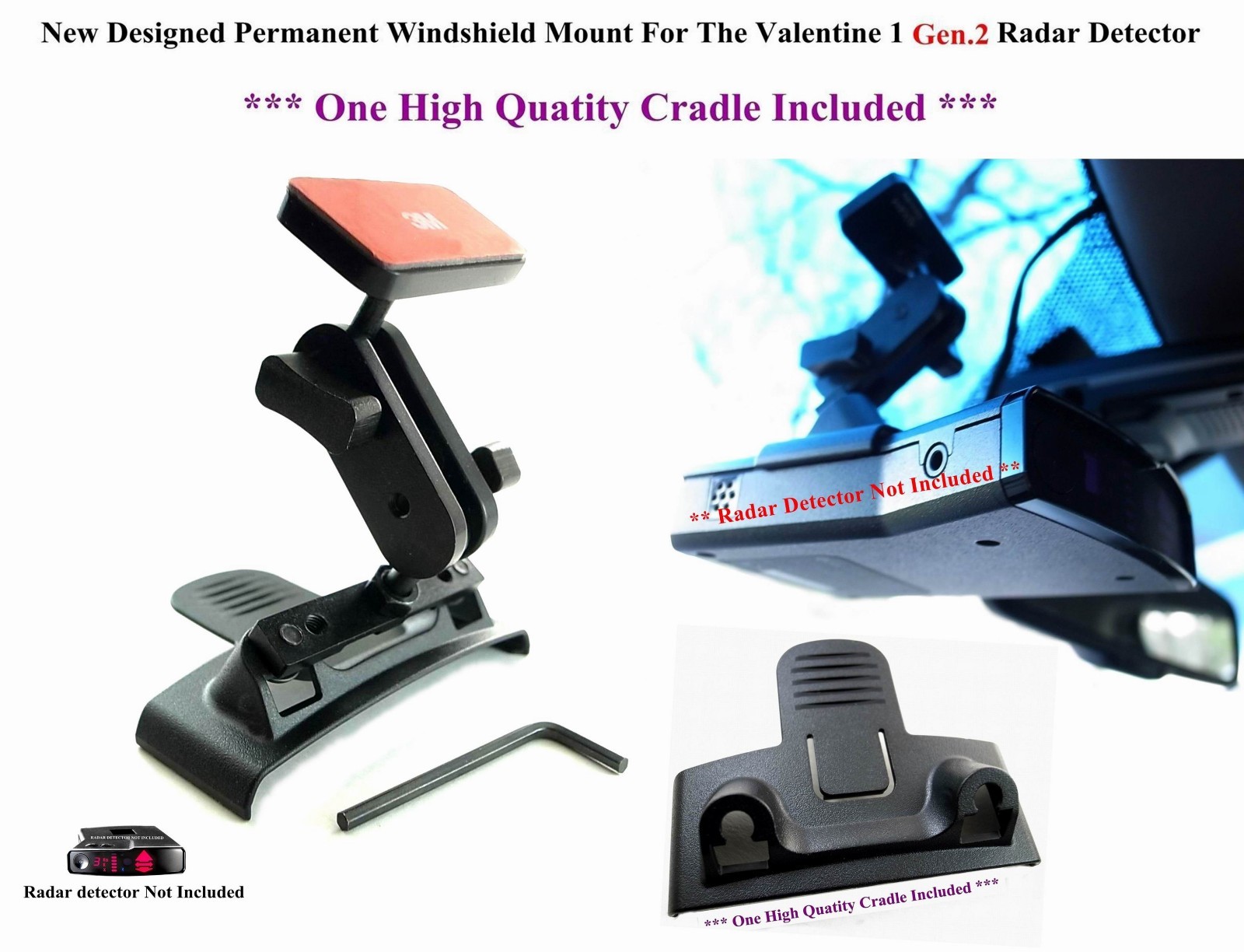 1 New Designed Permanent Windshield Mount For The Valentine Gen 2 Radar Detector