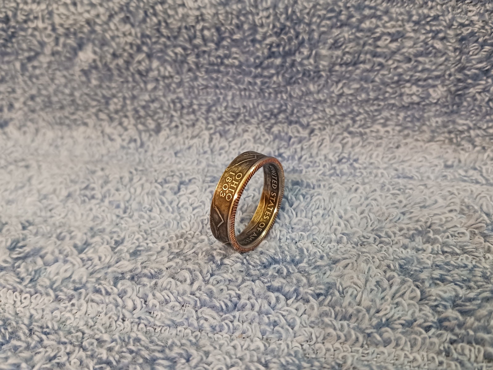 Ohio Handcrafted Washington Quarters coin ring, size 10  2002