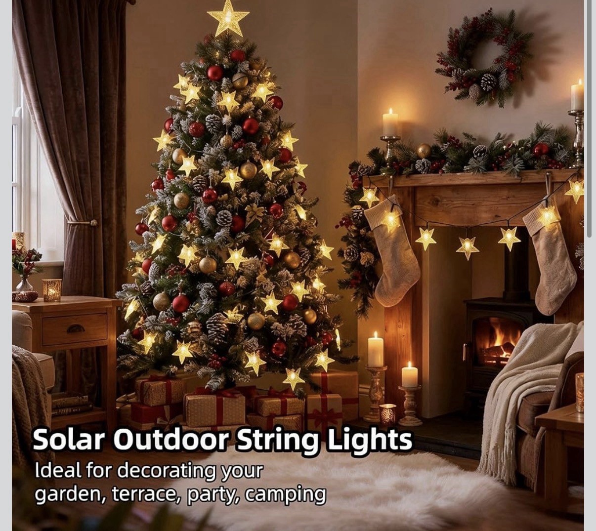 Twinkle Solar Star String Lights Outdoor Waterproof
