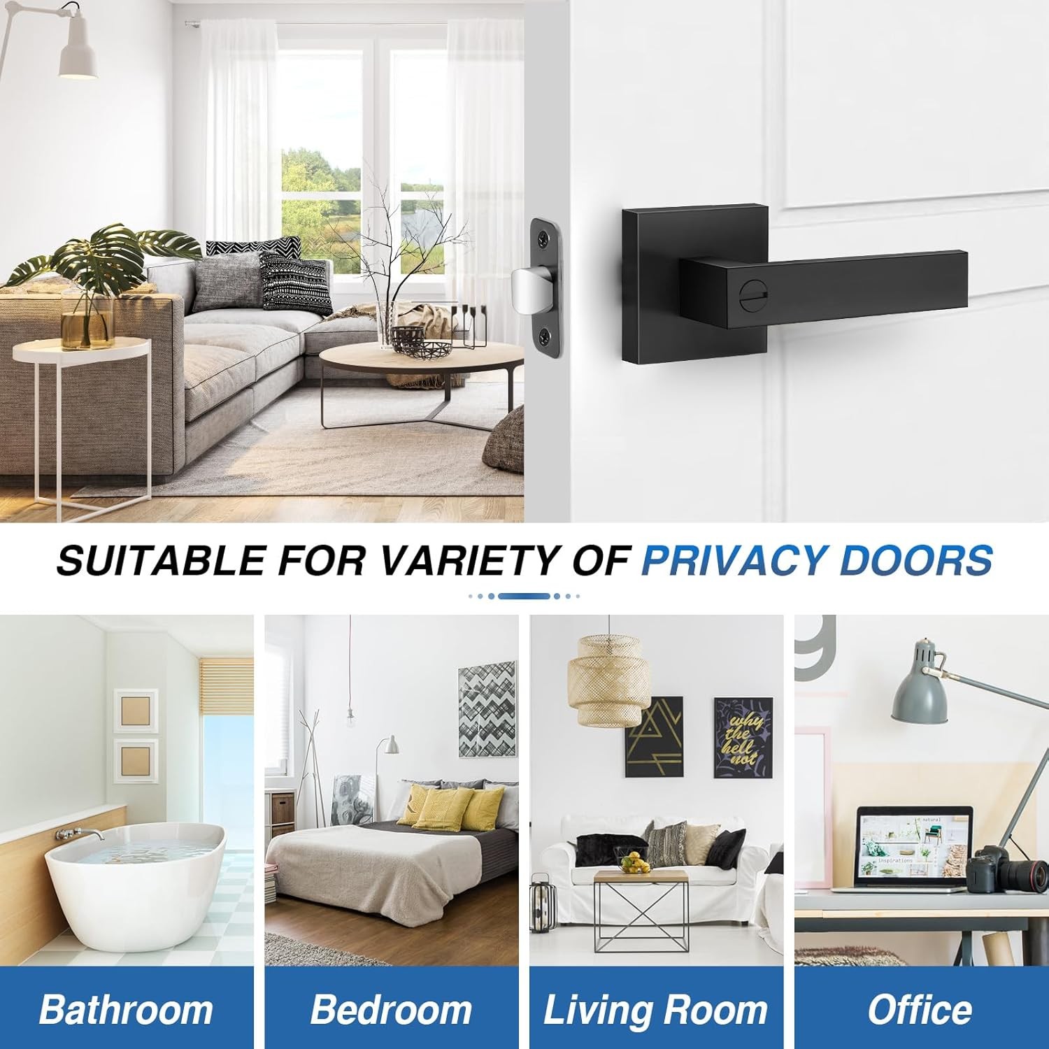 6 Pack Matte Black Door Handles, Keyless Interior Door Knobs