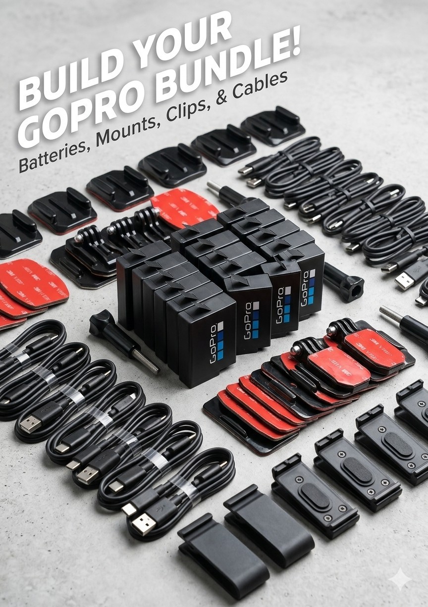20 GoPro Accessory Bundle - Batteries, Mounts, Clips, Cables For GoPro Cameras
