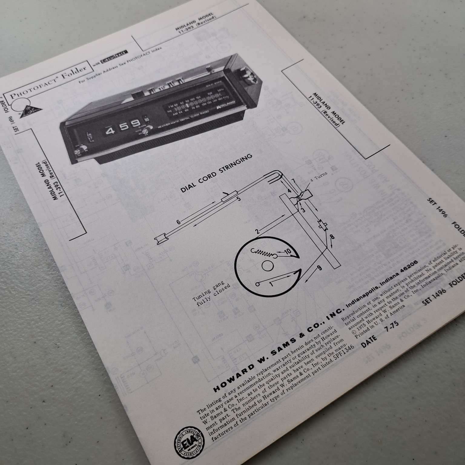 Photofact Folder Midland 11-393 Manual 1975 Clock Radio