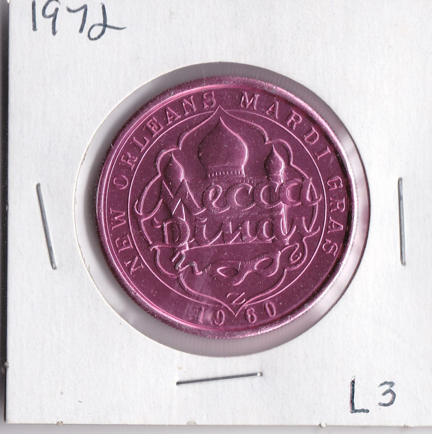 1972 Mecca Dinar  ALUMINUM  MARDI GRAS DOUBLOON/ALL THE WORLD LOVES A CLOWN (L3)
