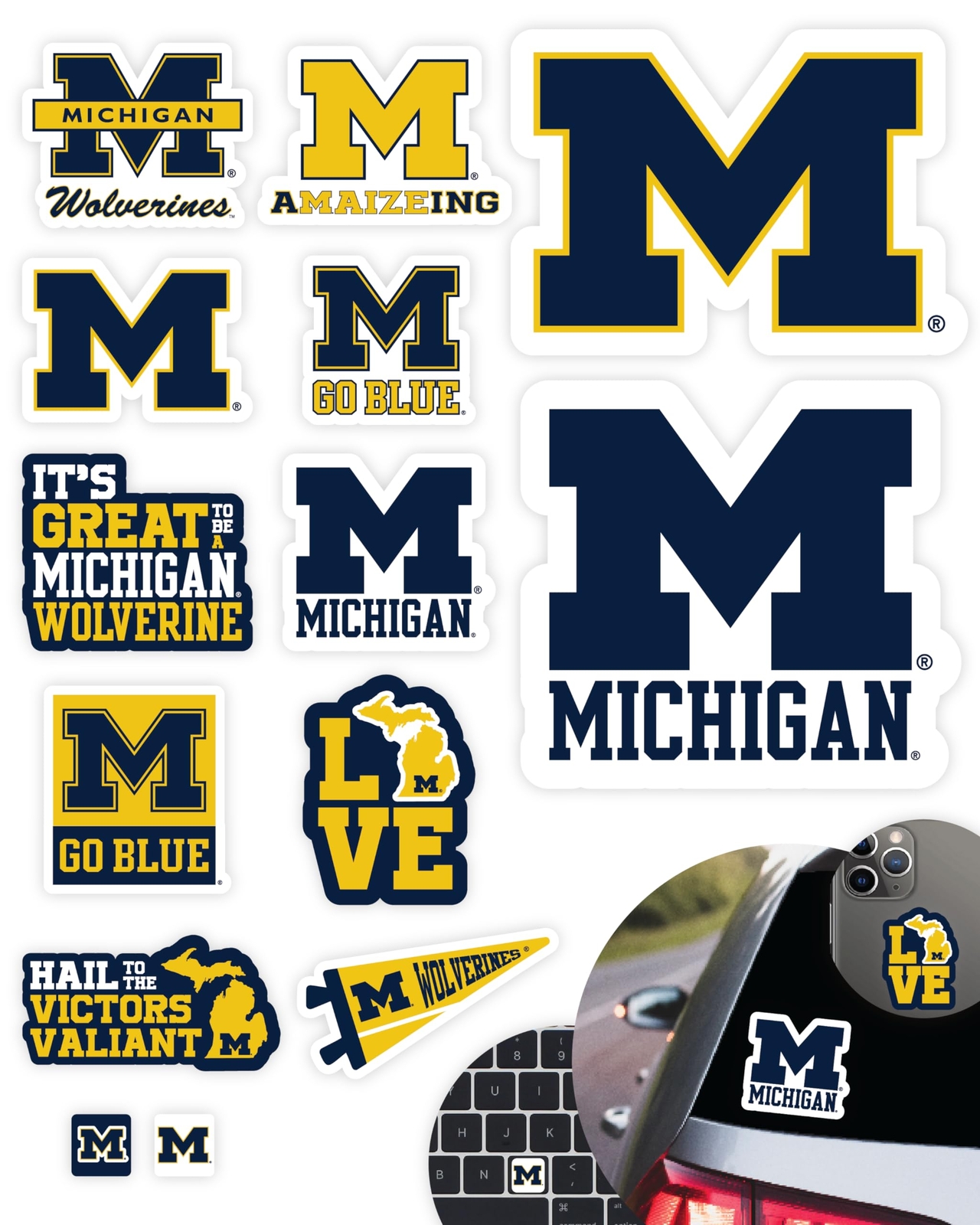 Michigan Wolverines Stickers (14 Pcs) University of Michigan Gifts for Men UM...