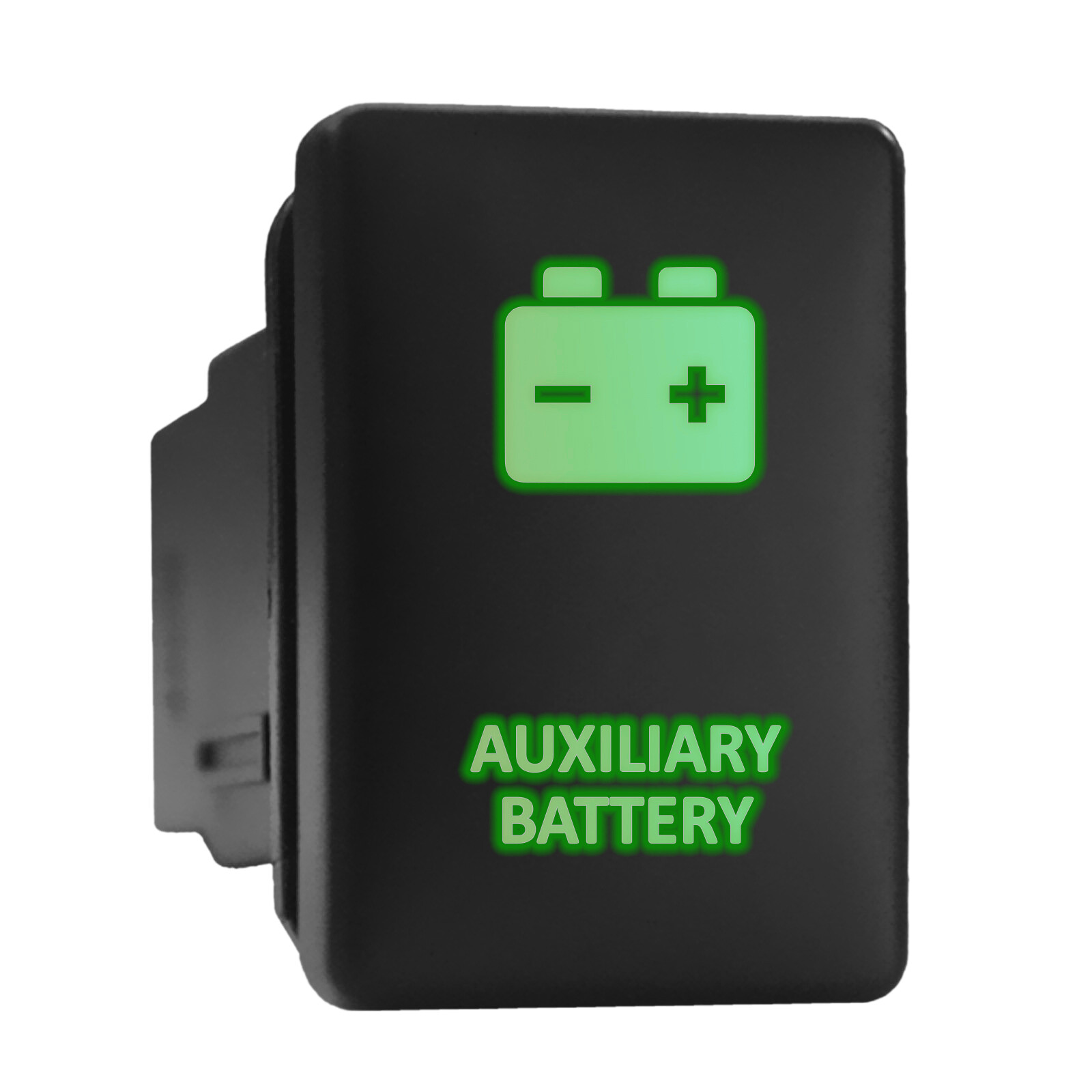 AUXILIARY BATTERY - Green Backlit Push In Switch 1.28"x 0.87" (Fit: Toyota)