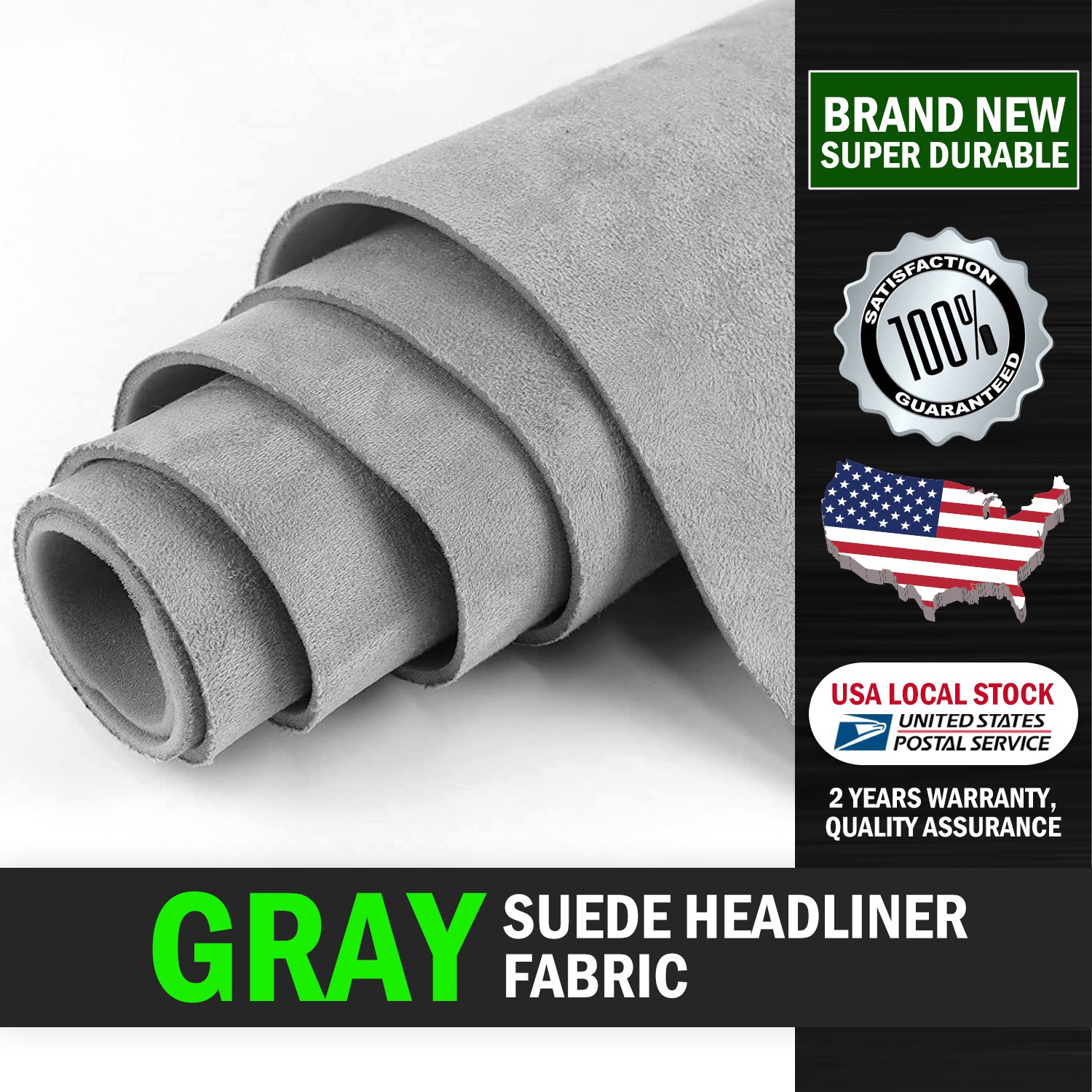 Light Grey Suede Headliner Fabric Non-toxic Roof Replace 60" W 60"/72"/80"/90" L
