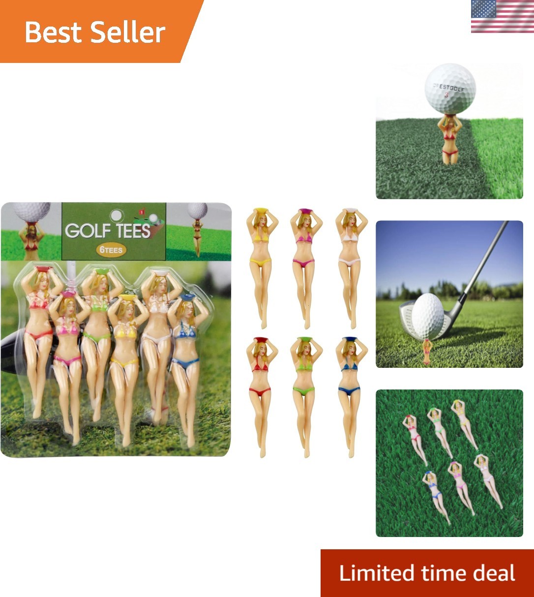 Colored Golf Tees, 3 inch Golf Practice Novelty Tees, White Elephant Stocking...