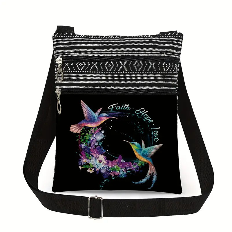 Bird Printed Canvas Crossbody Bag