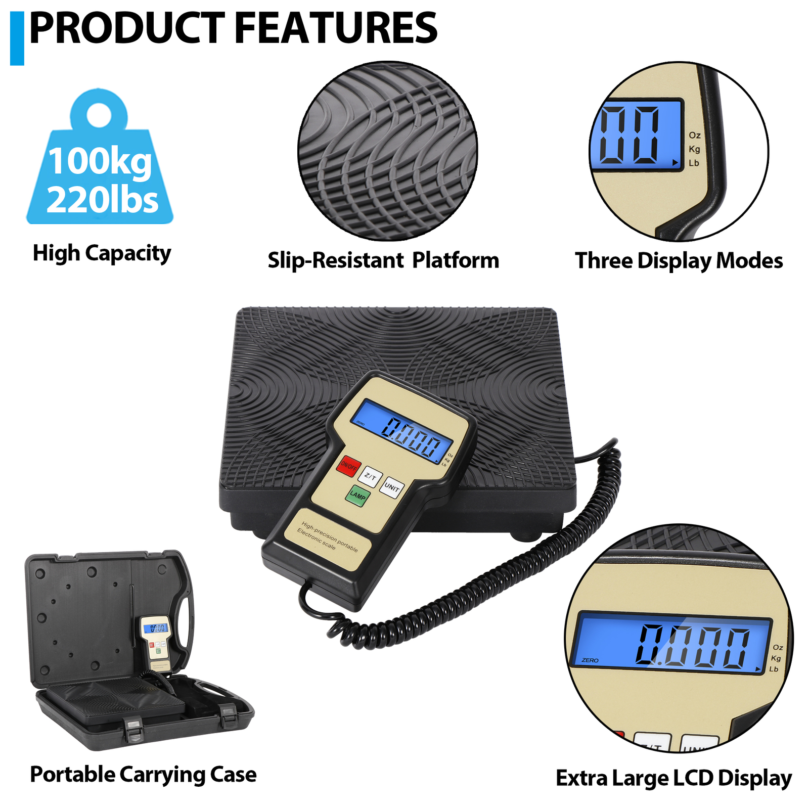 220 lbs Electronic Refrigerant Charging Digital Weight Scale with Case for HVAC