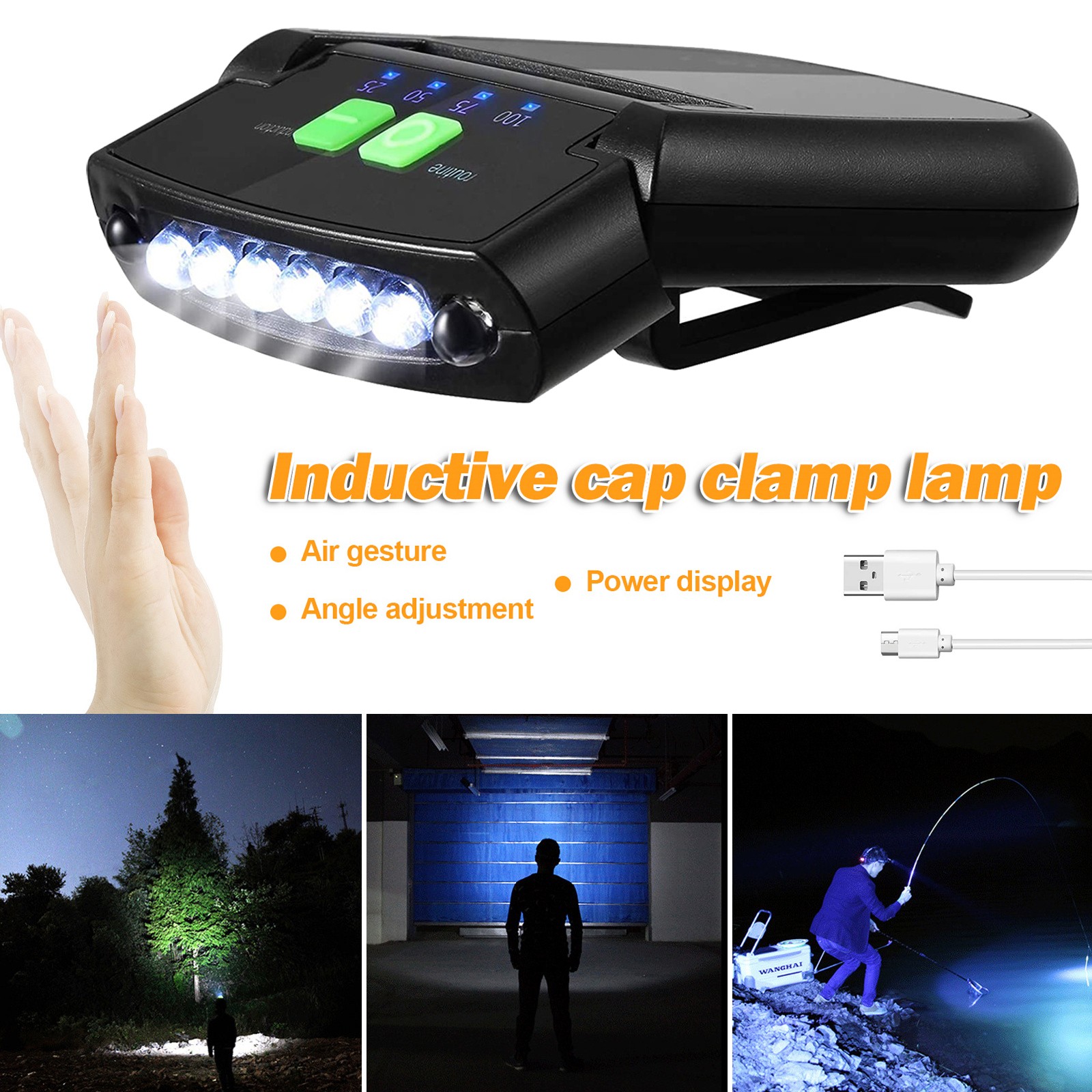 Multi-Angle Adjust Rechargeable USB LED Headlamp Clip On Cap Hat Light Torch