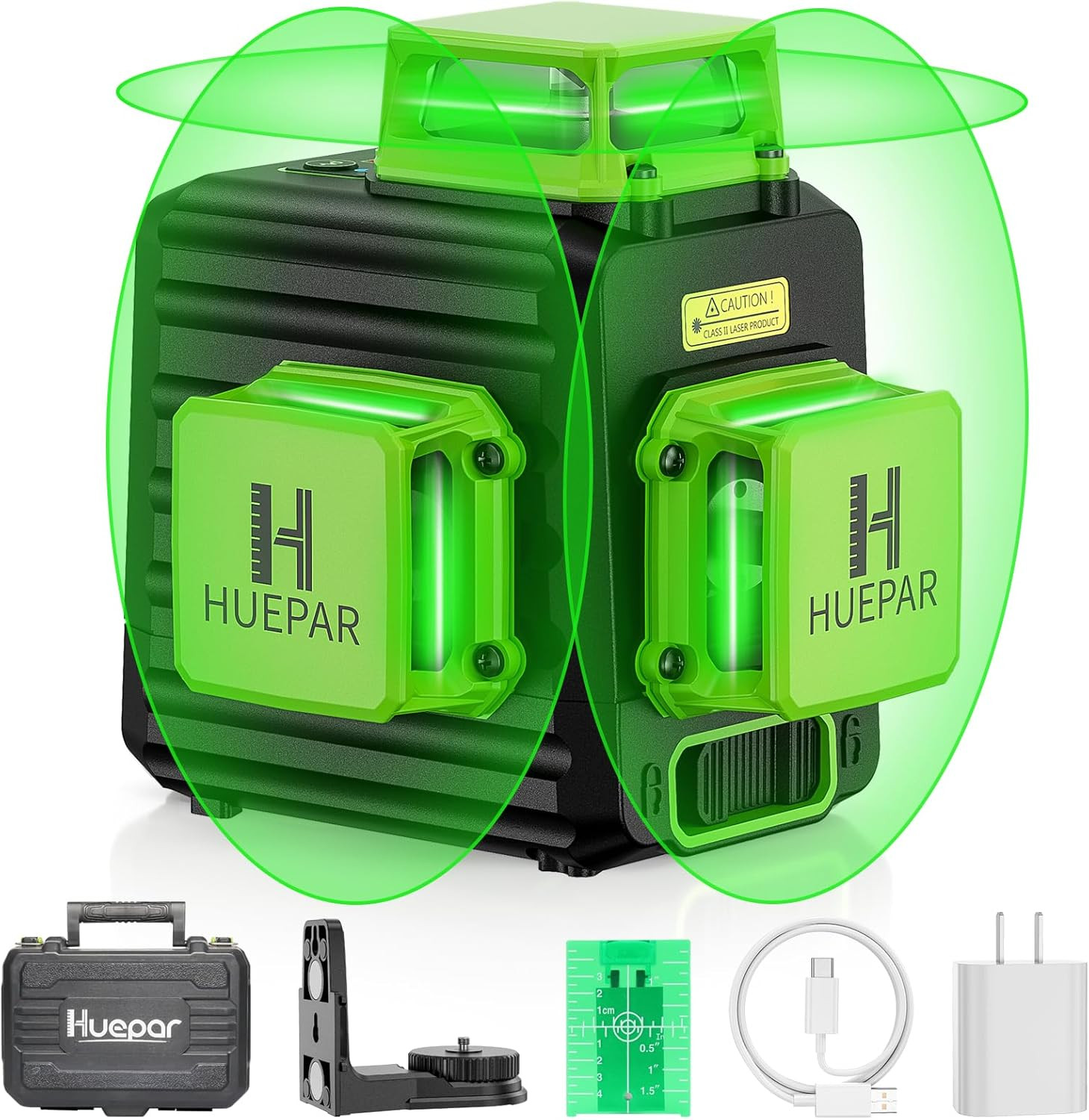 Laser Level 360 Self Leveling, Rechargeable 3D High Brightness Green Laser 3X360