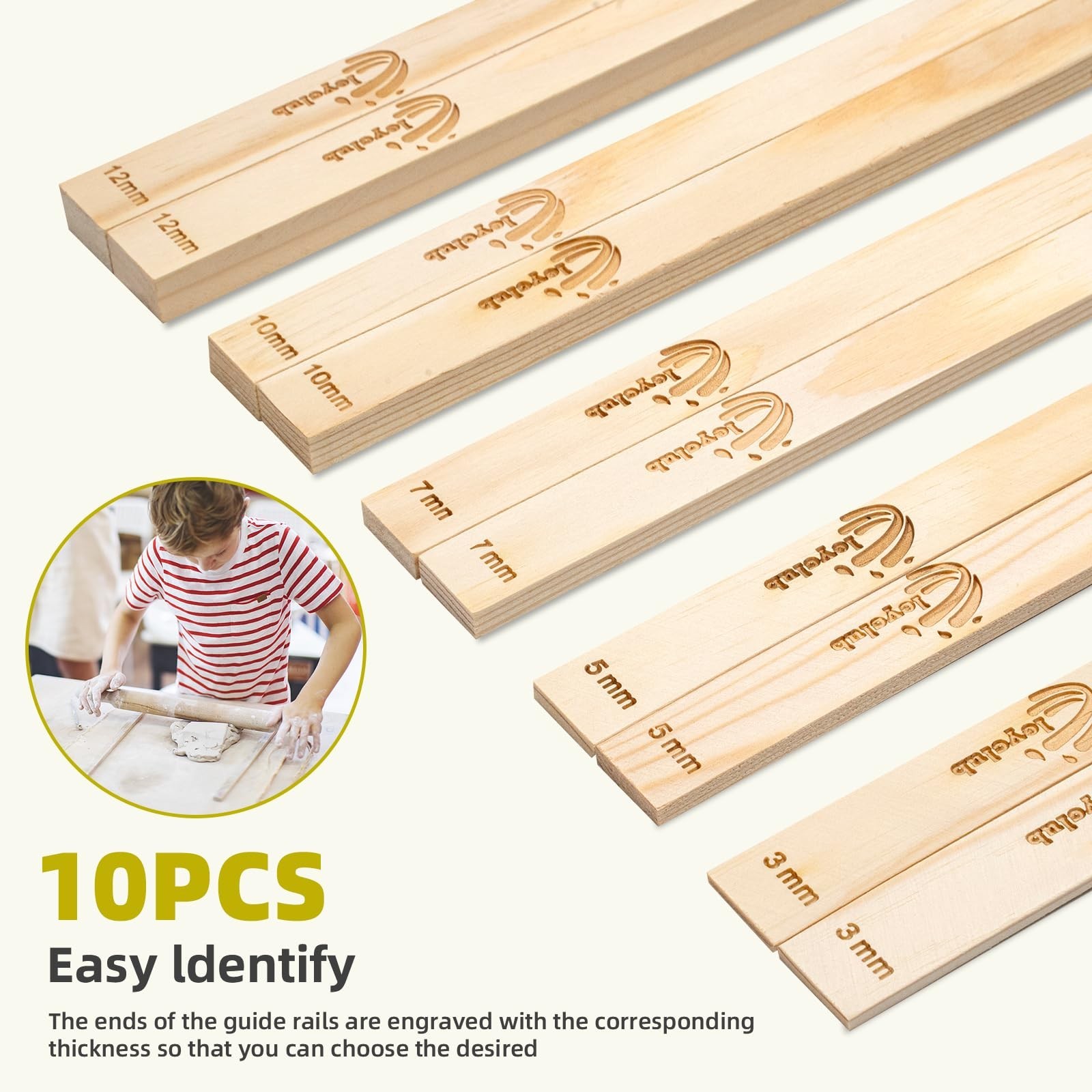 Pottery Rolling pin Guides, Clay Tools, 5-Size Mud Stick Guide for Precise Cl...
