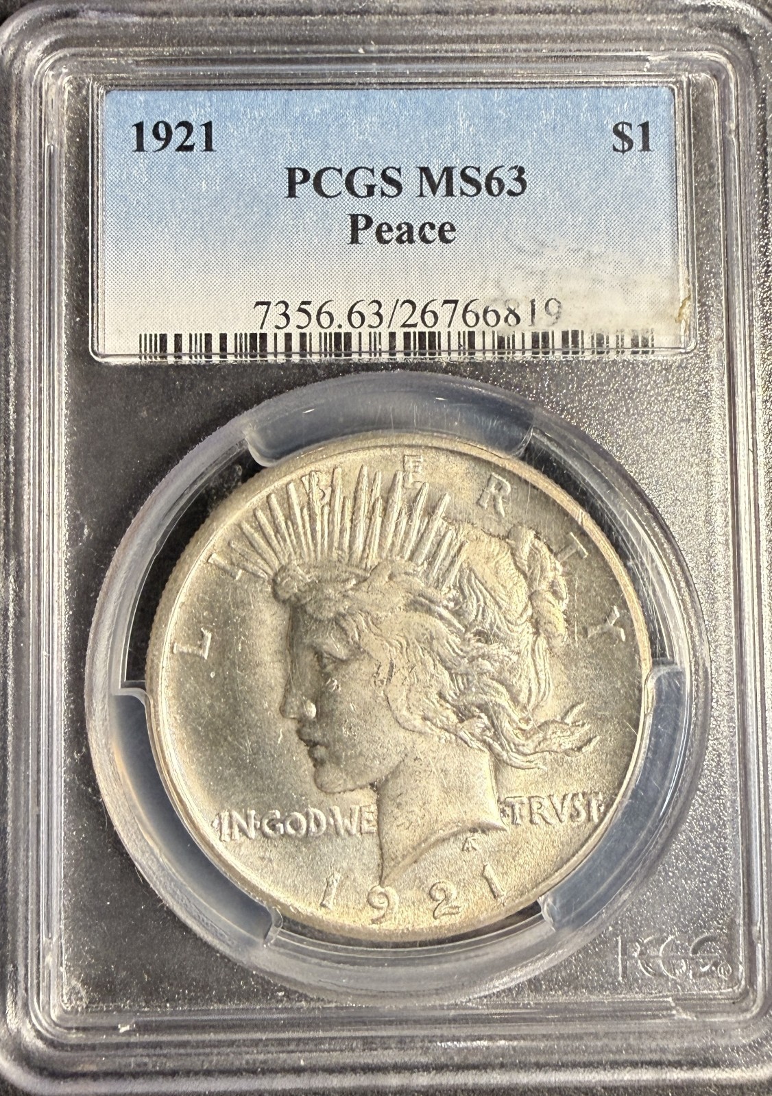 1921 Peace Silver Dollar, MS63, PCGS (21373)