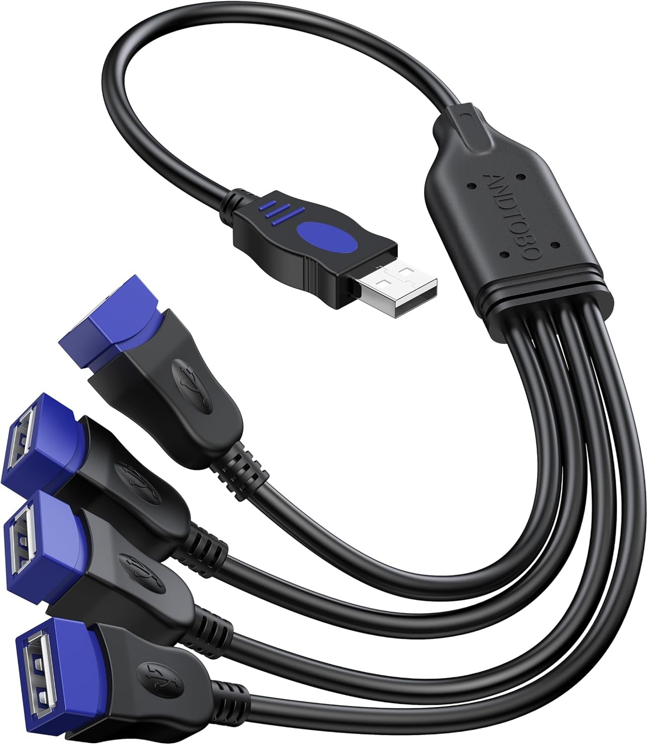 ANDTOBO USB 1 to 4 Splitter, 2.0 Y Splitter Charger Cable Blue, Black