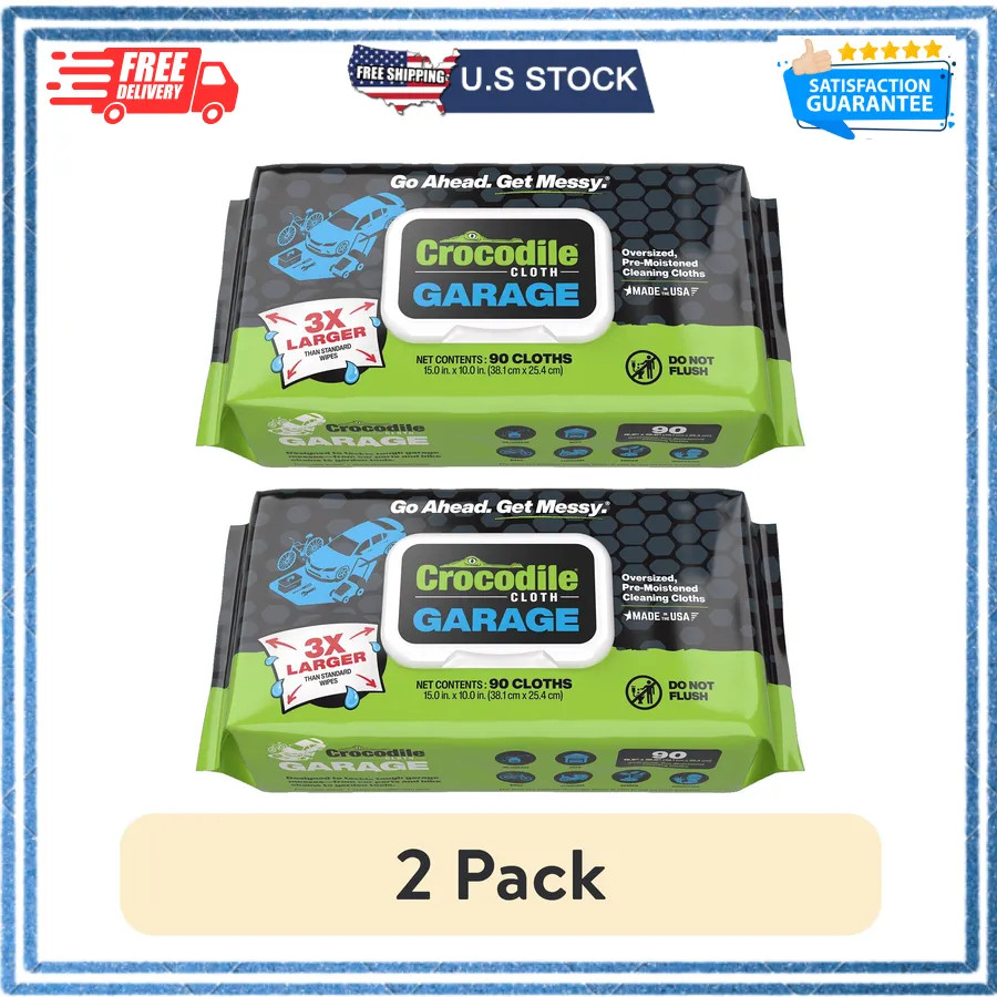 Crocodile Cloth Garage Cleaning Wipes 10x15 Inch 180 Count 2 Pack Heavy Duty