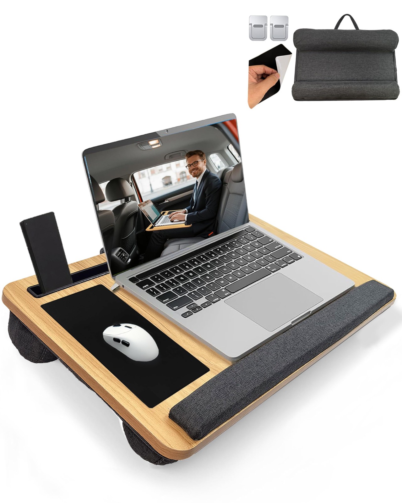 Lap Desk Cushion Laptop Tray Bed Couch Fits 17.3 Laptop Mousepad Light Brown