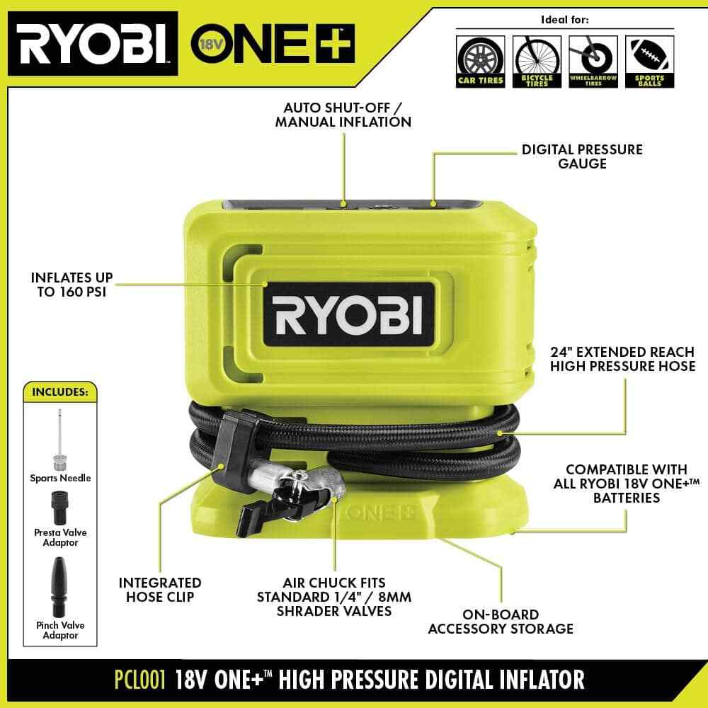 RYOBI ONE+ 18V Cordless High Pressure Inflator (Tool Only)