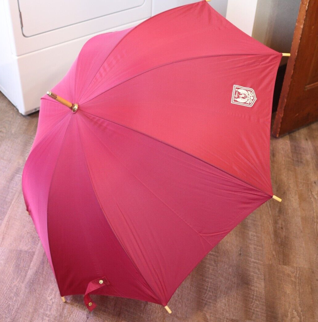 POLO RALPH LAUREN 34" WOODEN HANDLE UMBRELLA Burgundy Maroon