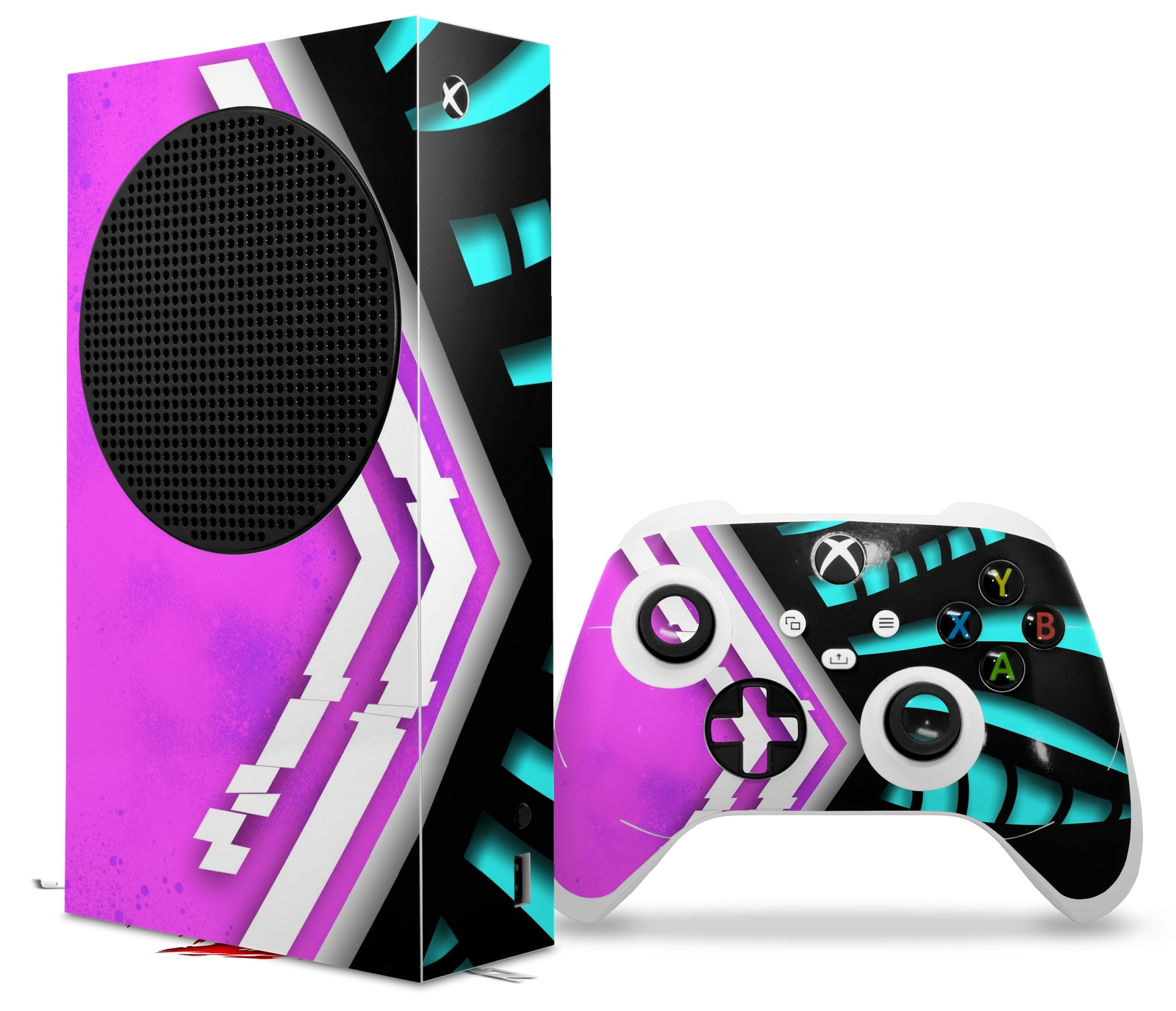 Skins XBOX Series S Console Controller Black Waves Neon Teal Hot Pink