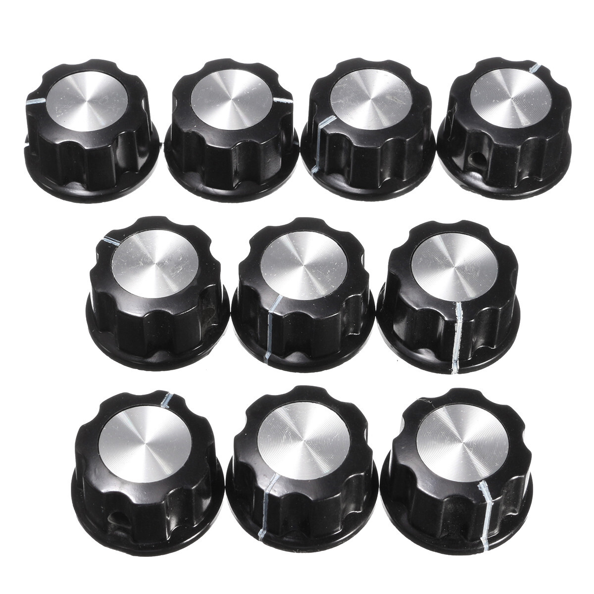 10Pcs Rotary Potentiometer Knobs w/ 10x Volume Amp Dial Plate For Hole 6mm Shaft