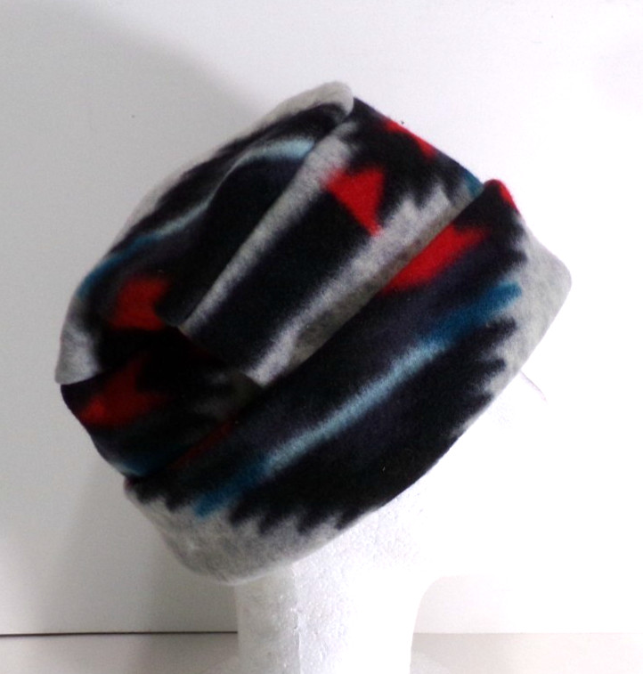SOUTHWEST   BLACK  GRAY  RED     FLEECE ROLLED BRIM WINTER HAT   WARM  h88cr  V2