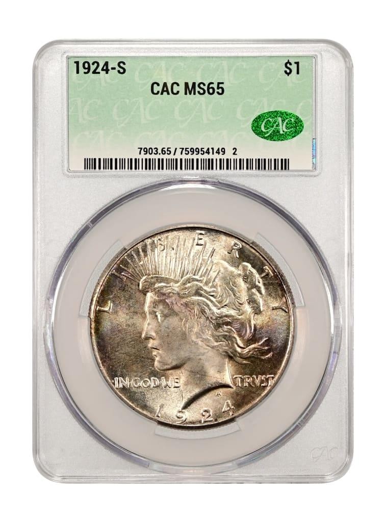 1924-S $1 Peace Dollar CACG MS65