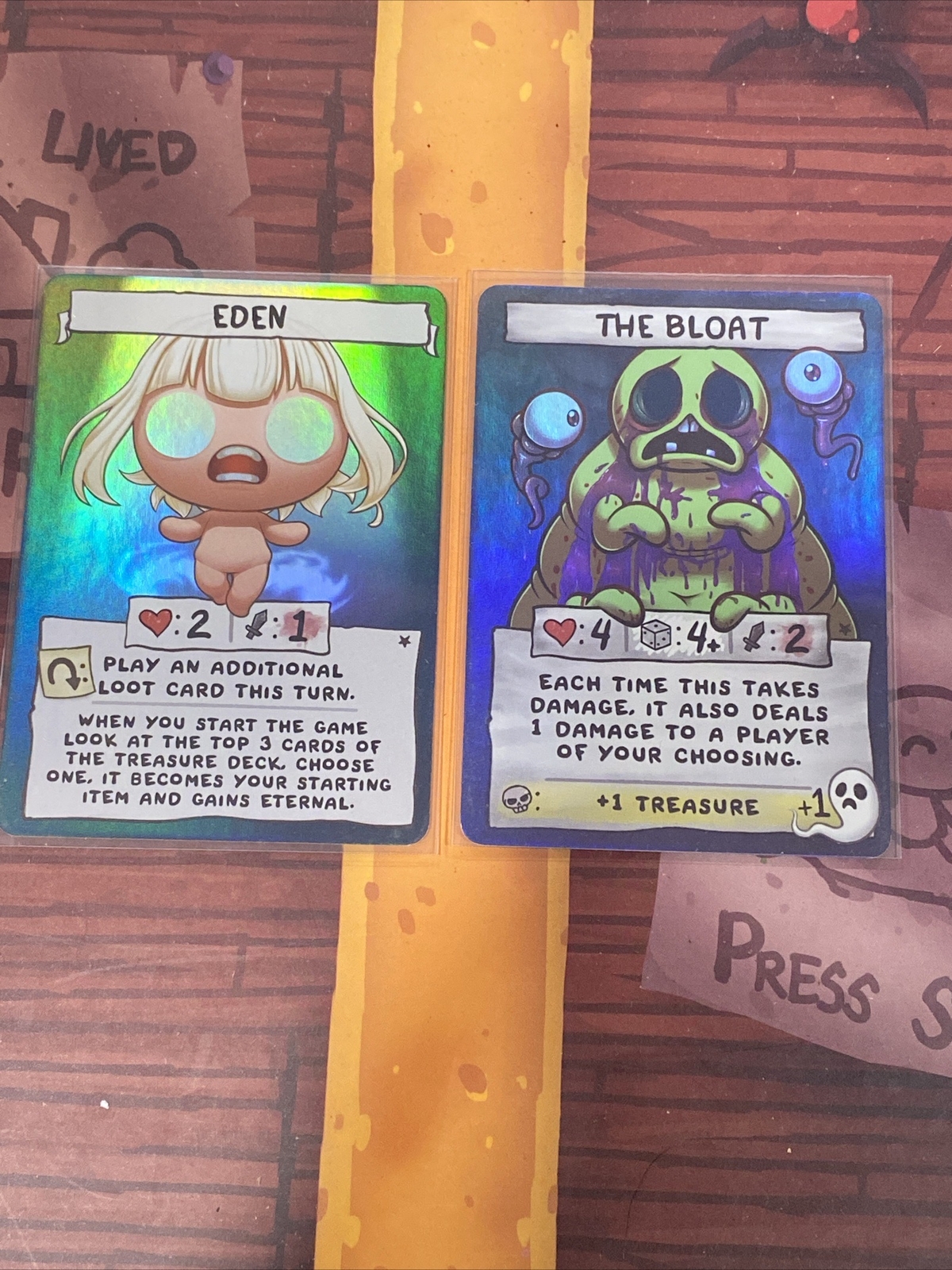Binding of Isaac Four Souls Promo Cards Holo Foil GREEN The Bloat LONG HAIR Eden