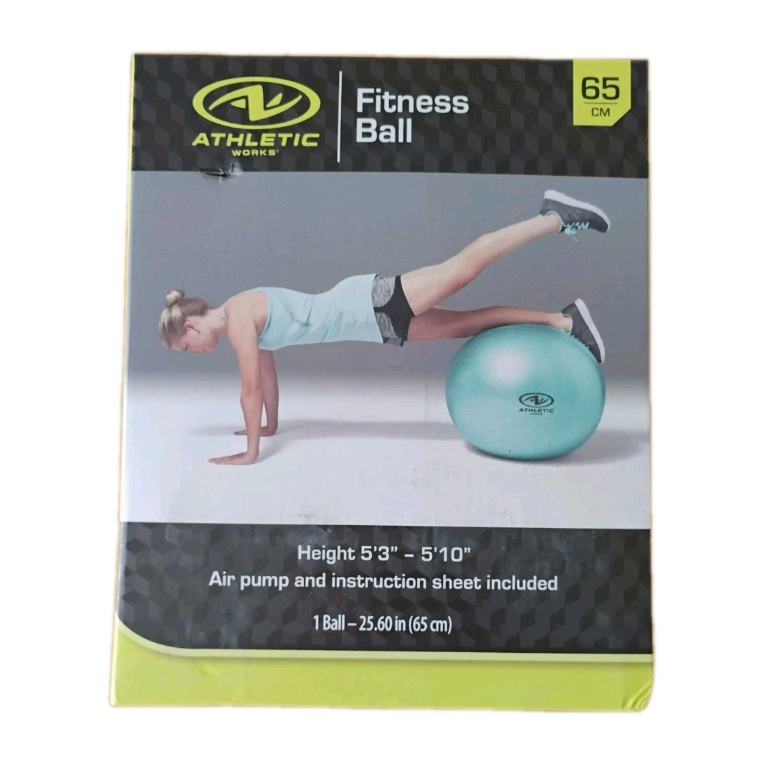 Athletic Works Yoga 65 cm Fitness Ball Exercise Balance Home Gym with Pump NEW