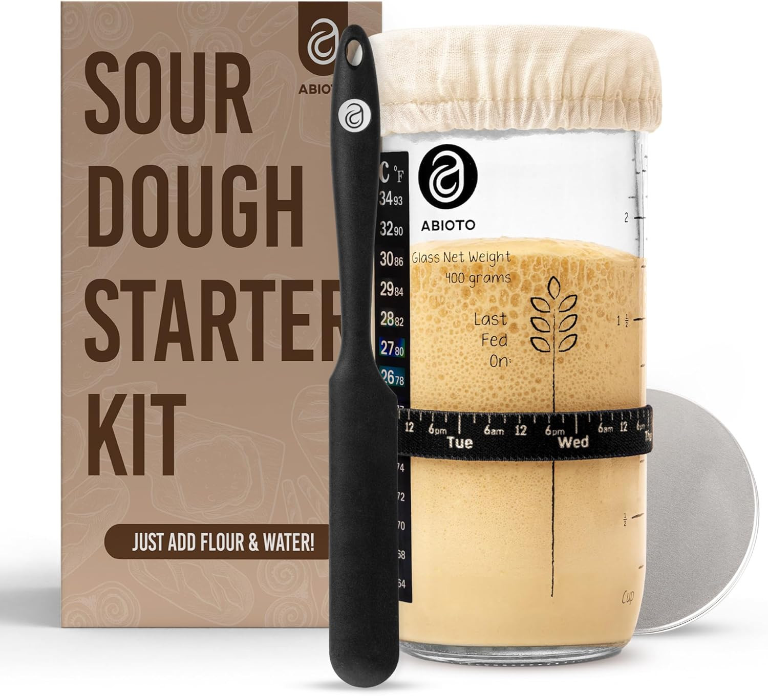 Sourdough Starter Kit, Includes 24 Oz Sourdough Starter Jar with Metallic Lid, S