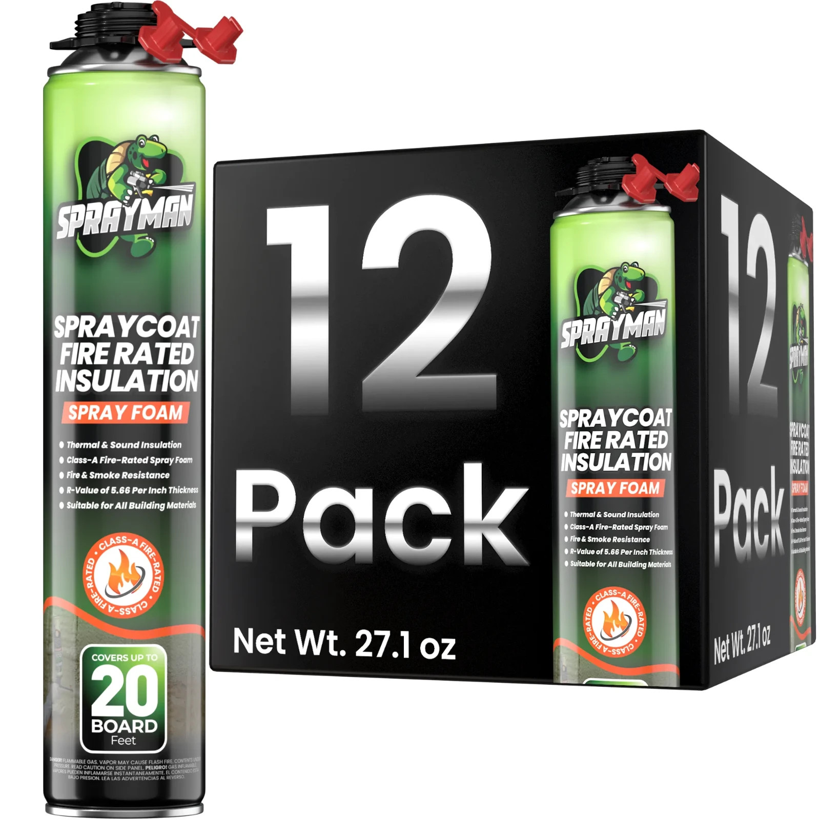 Spray Foam Insulation, Closed Cell, Fire Rated (12x27.1oz. 240 bd/ft) 12 Pack