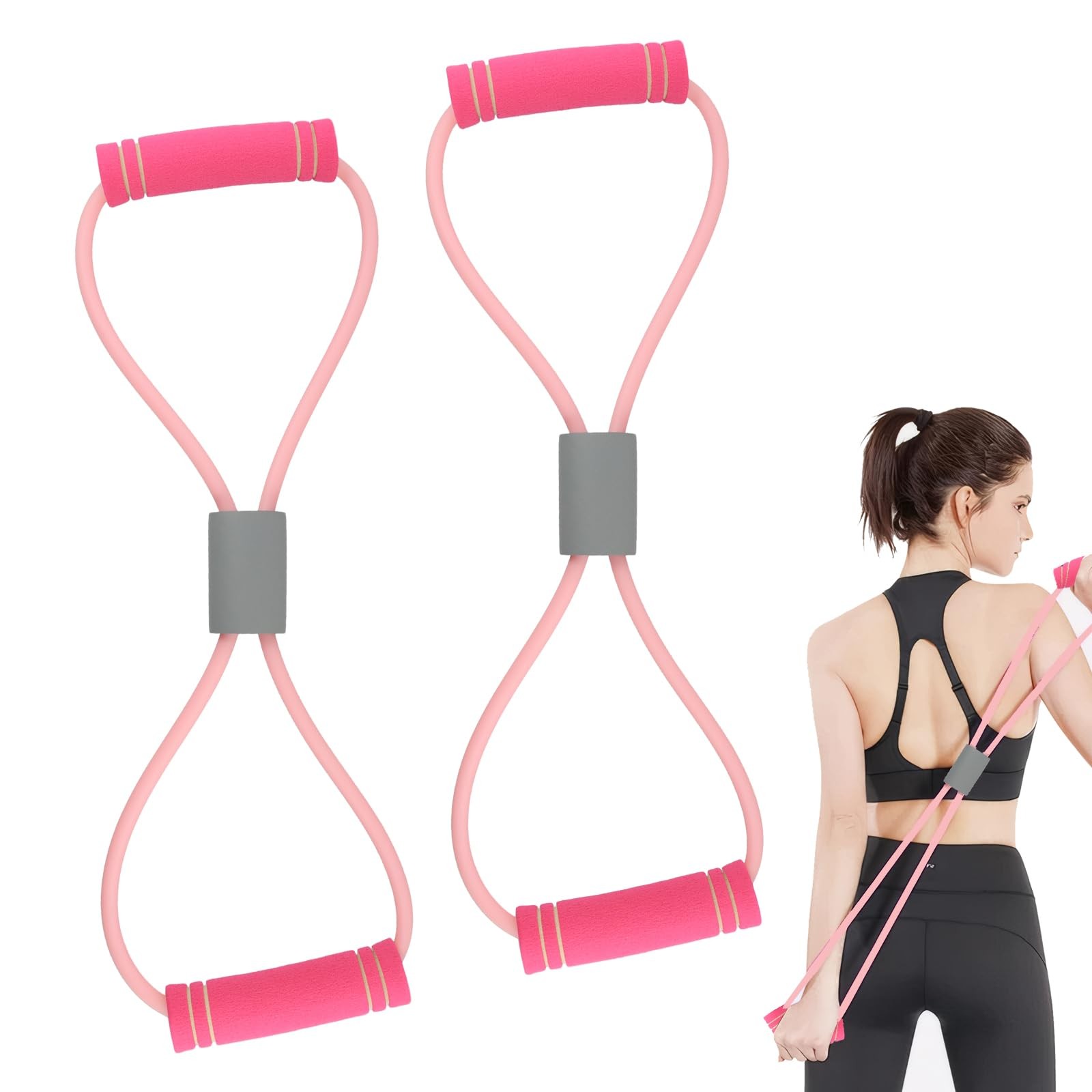 Saludea Resistance Band, 2 PCS with Handles Figure 8 Pink