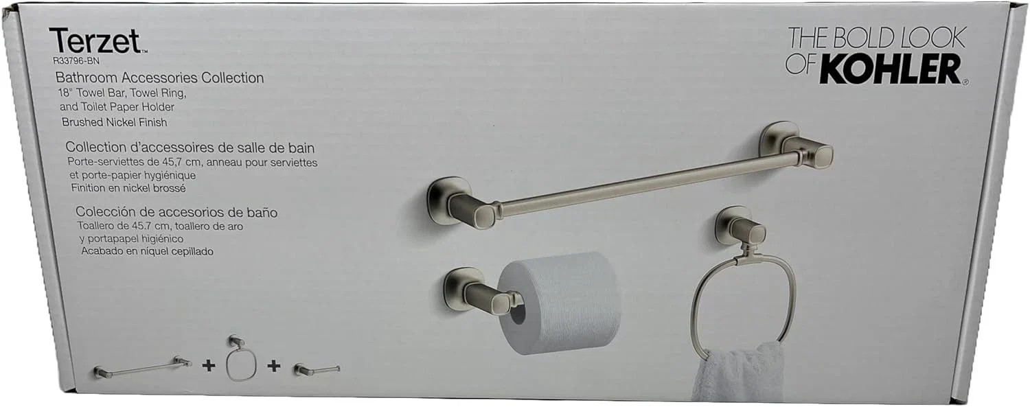 Kohler R33796-BN Terzet Bath Accessory Set Towel Bar Ring Holder BN