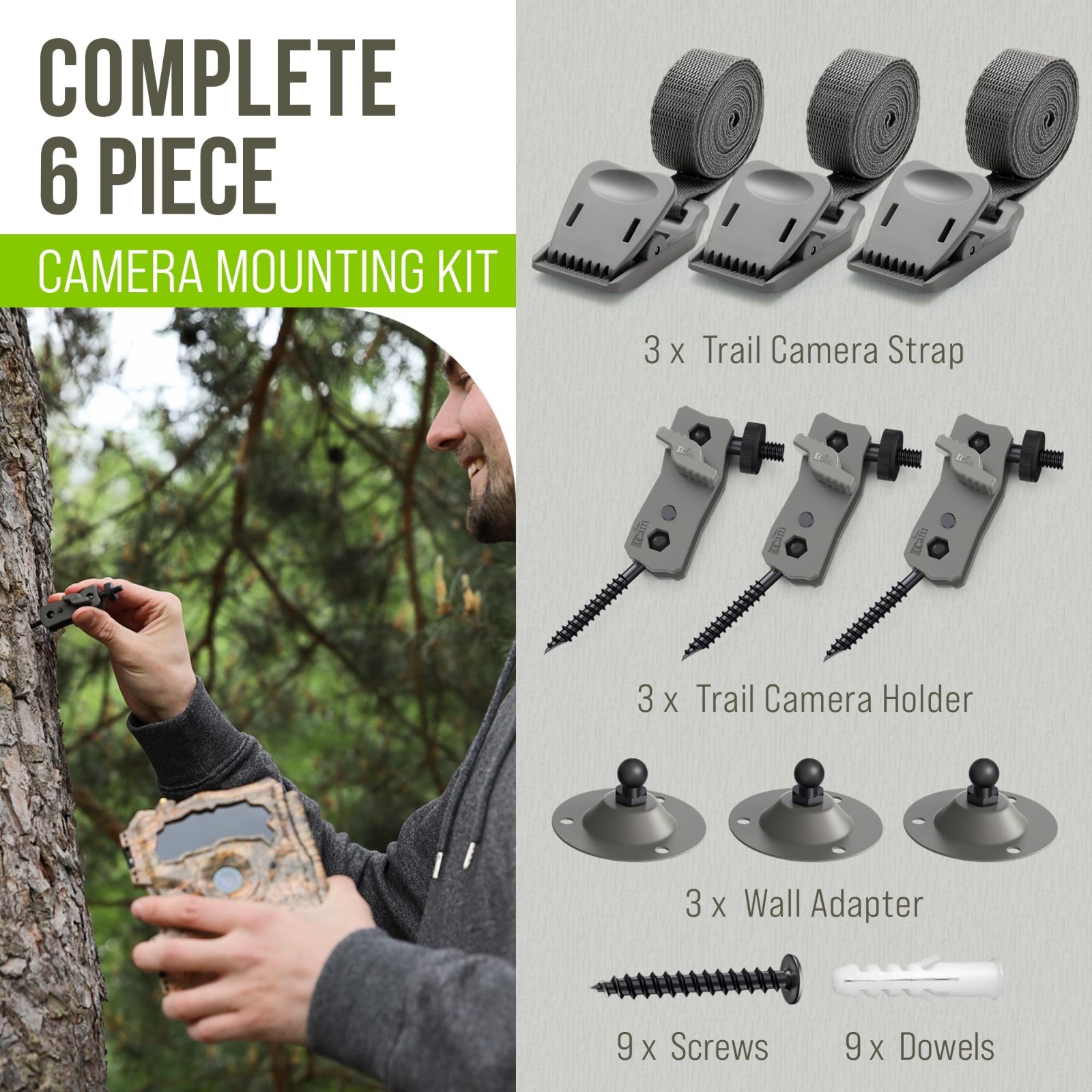 6 Pack Trail Camera Mount Kit - 3 Metal Mounts & 3 Straps, 360° Adjustable for H