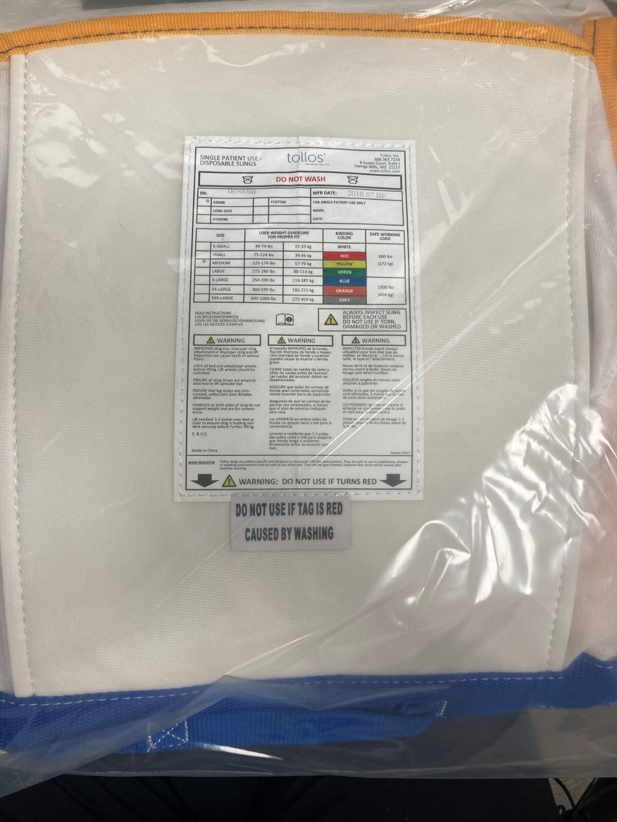 TOLLOS Combi Sling Single Patient Use, Medium