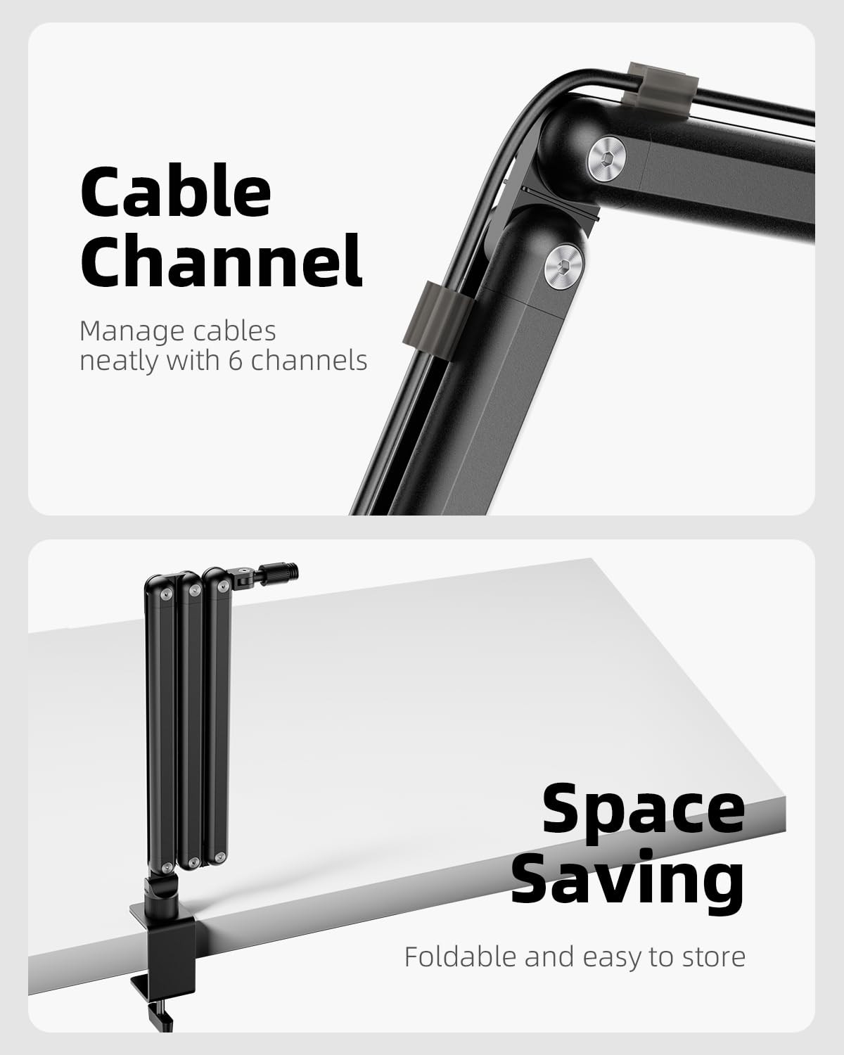 Mic Arm for Lightweight Mics, Microphone Arm Rotatable, Storable Desk Mic Sta...