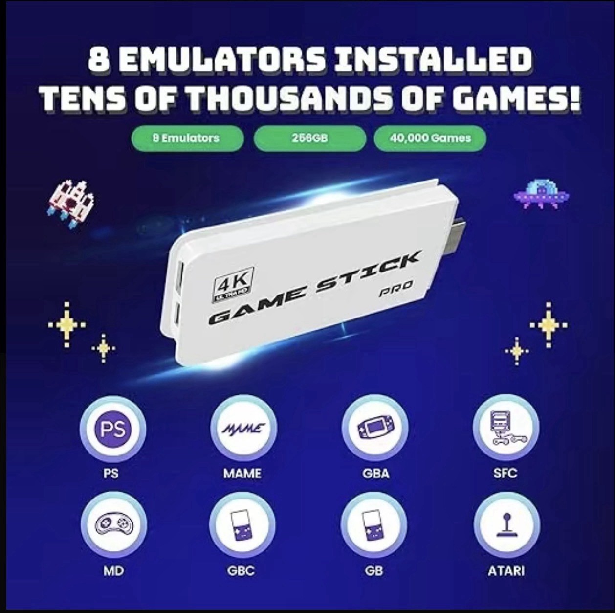 Game Stick Pro 4K HDMI Microconsole 64GB Wireless Controllers Precision D-Pad