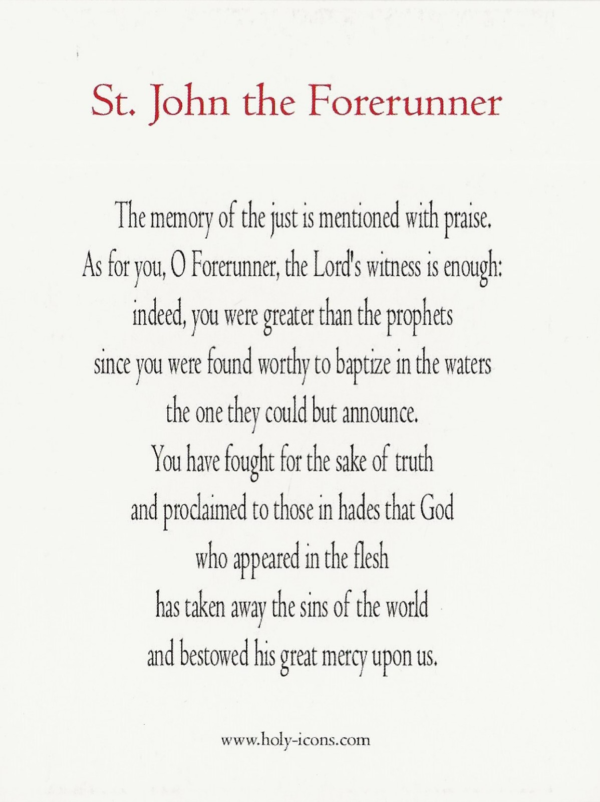 Postcard St. John the Forerunner (the Baptist) Devotional Prayer Card Icon MINT