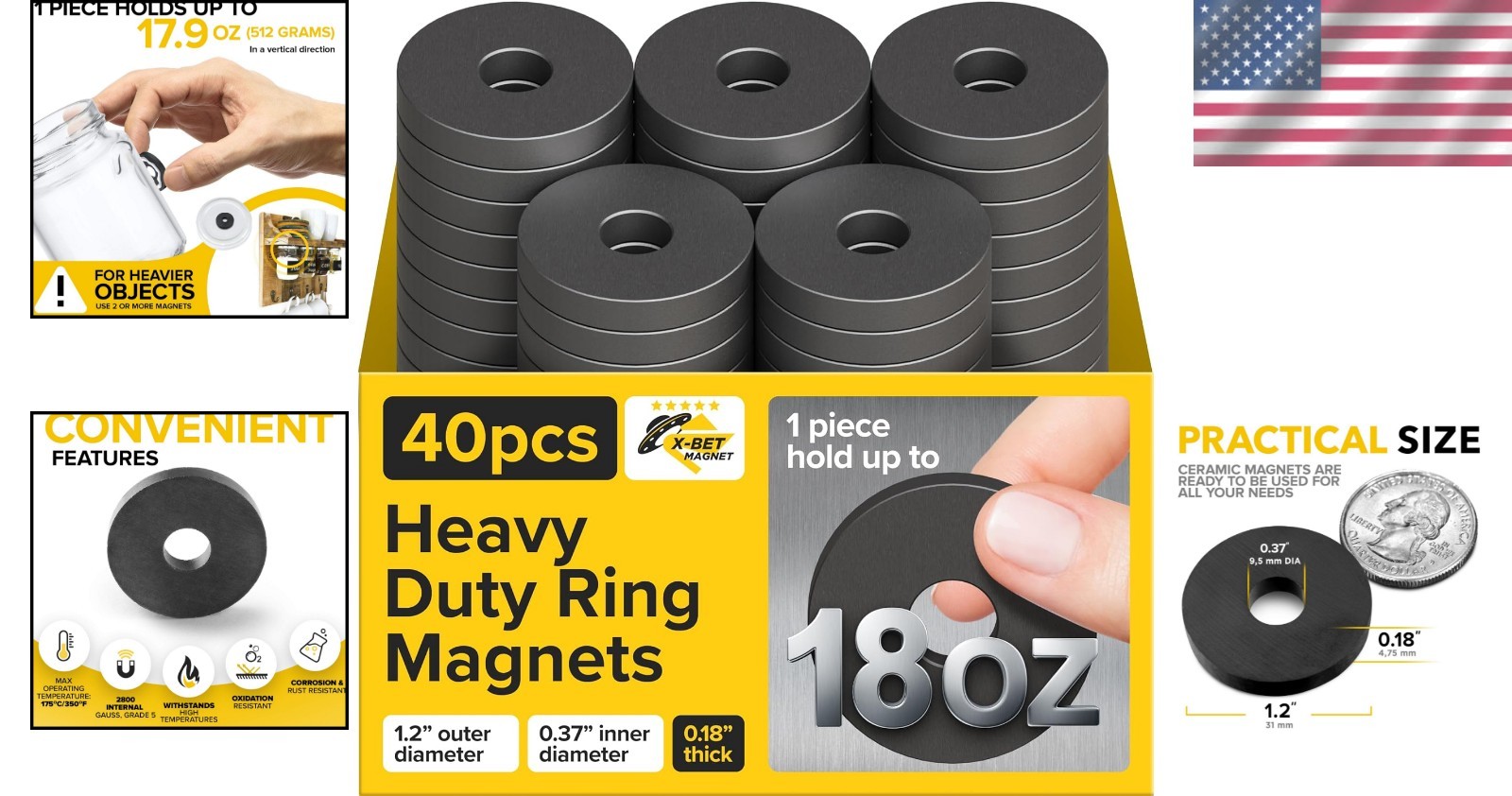 Versatile 40 Pack Ultra Strong Ring Magnets - Perfect for Home & Craft Projects