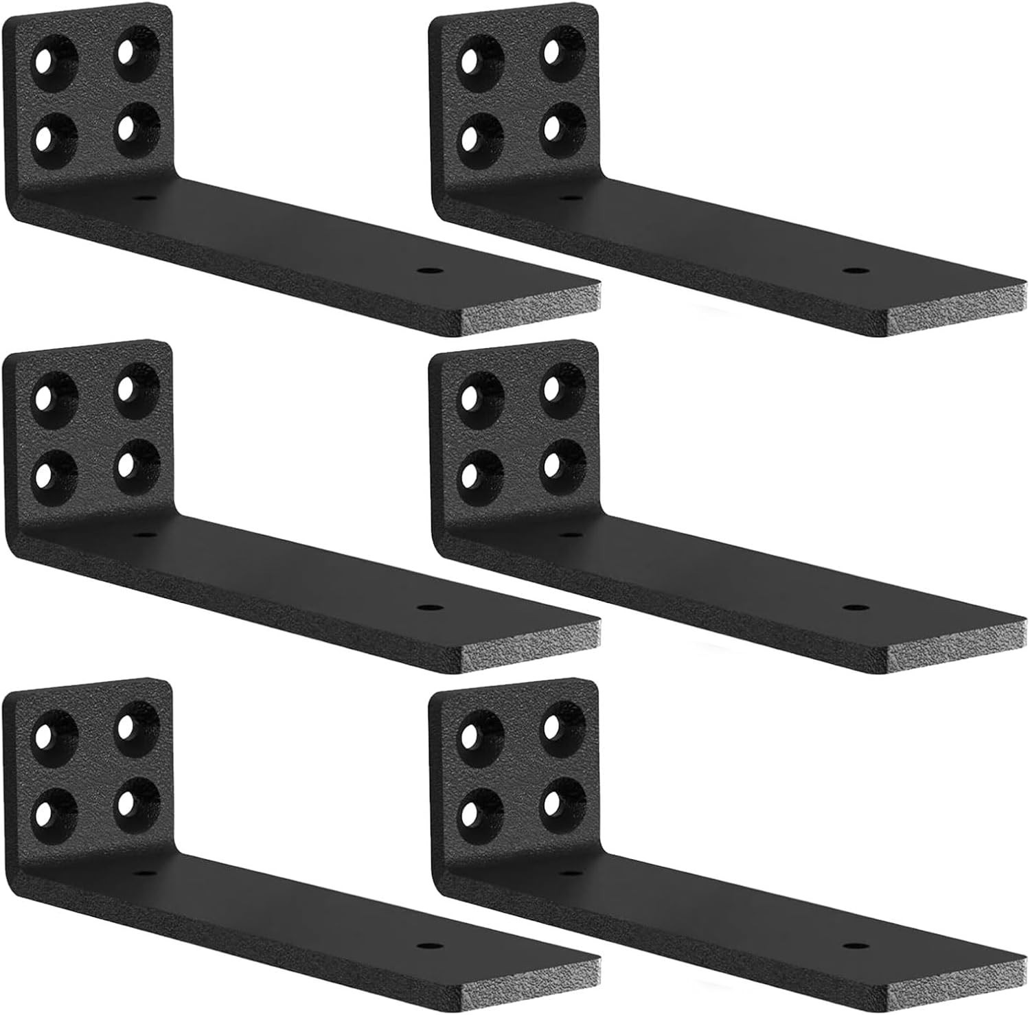 6 Black Pack Heavy Duty Shelf Brackets, L Brackets for 8 Inch Black 6 Pack