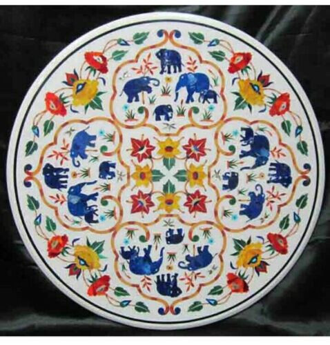 24'' white marble table top coffee center home decor inlay decor malachite ot