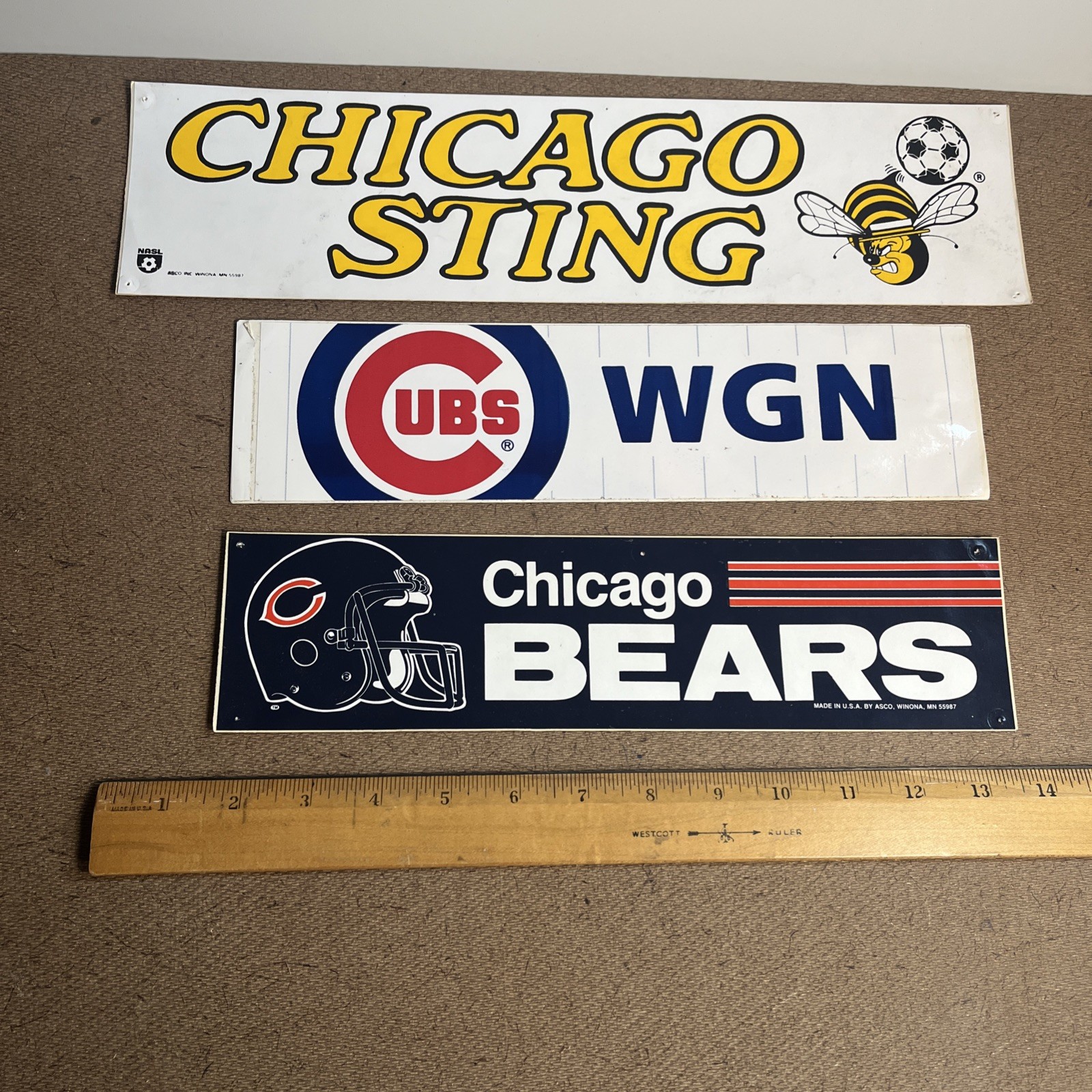Vintage Chicago Bumper Sticker Lot/3 /Chicago Sting / Cubs WGN / Bears / 1980’s