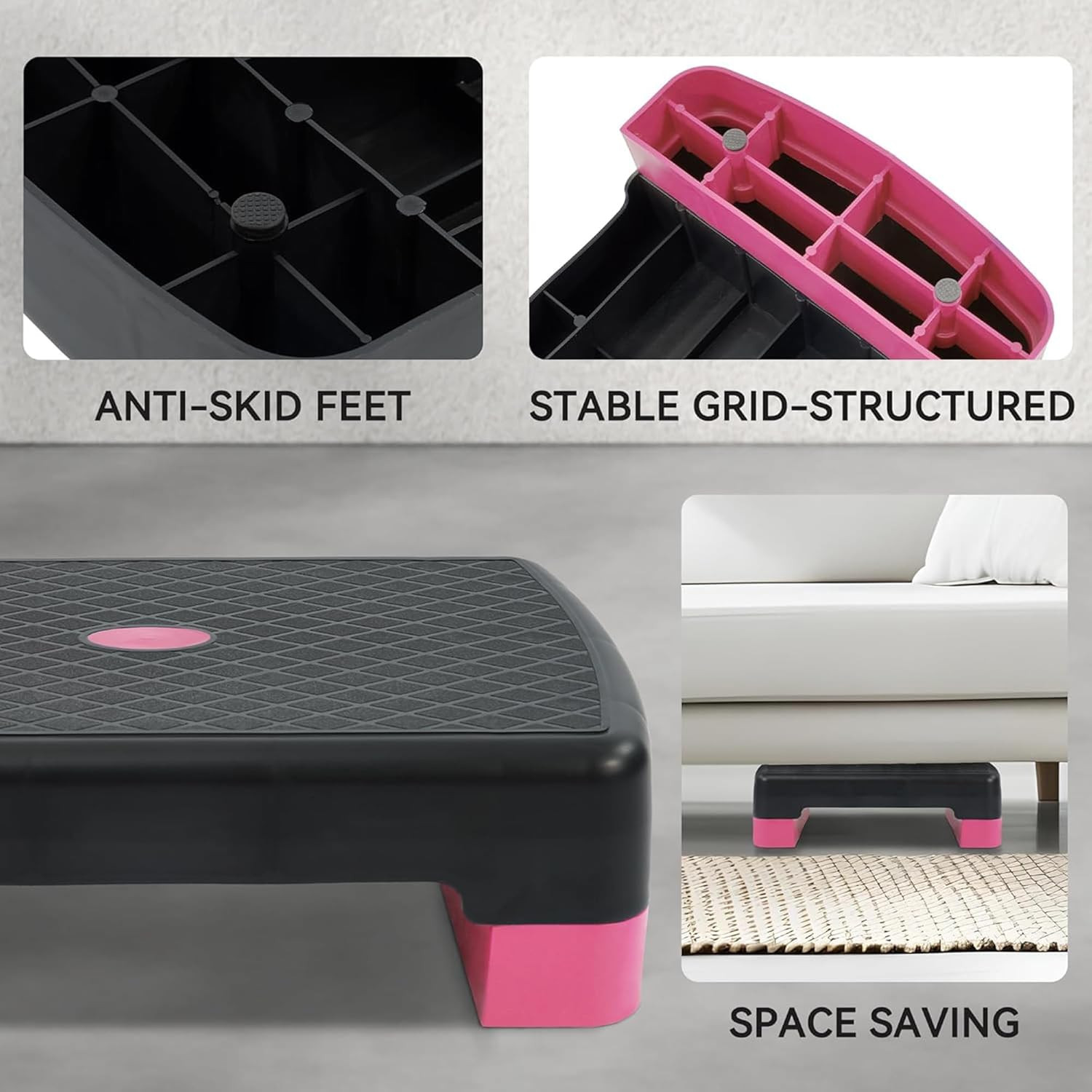 Aerobic Step Platform Trainer with Adjustable 2-Level Risers, 400 Pound Weight C