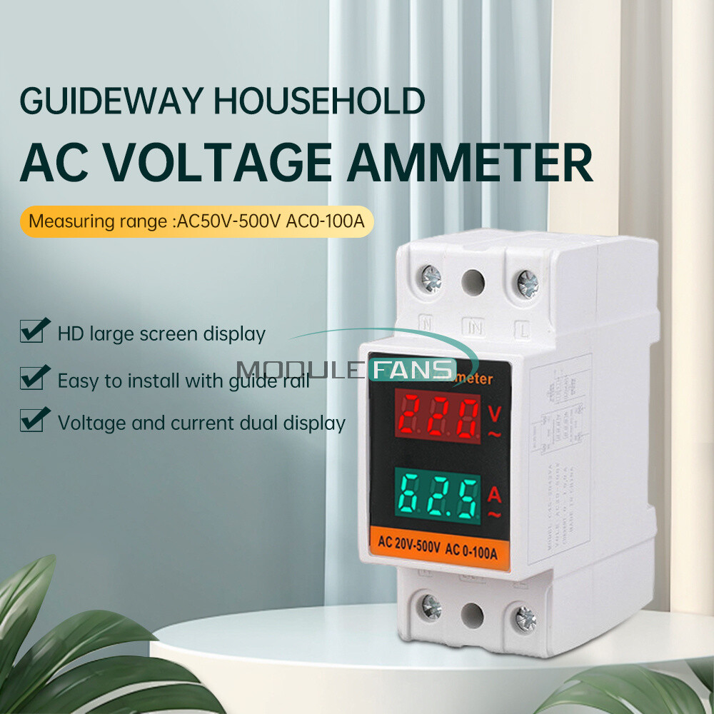 AC 50-500V 100A Din Rail Single-phase Digital Voltage LCD Voltage Current Meter