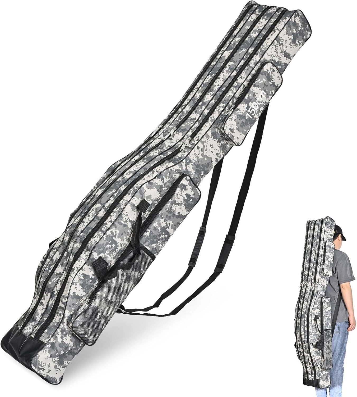 Portable 3 Layers Fishing Pole Bag Durable Oxford Folding Fishing Rod Reel Carry