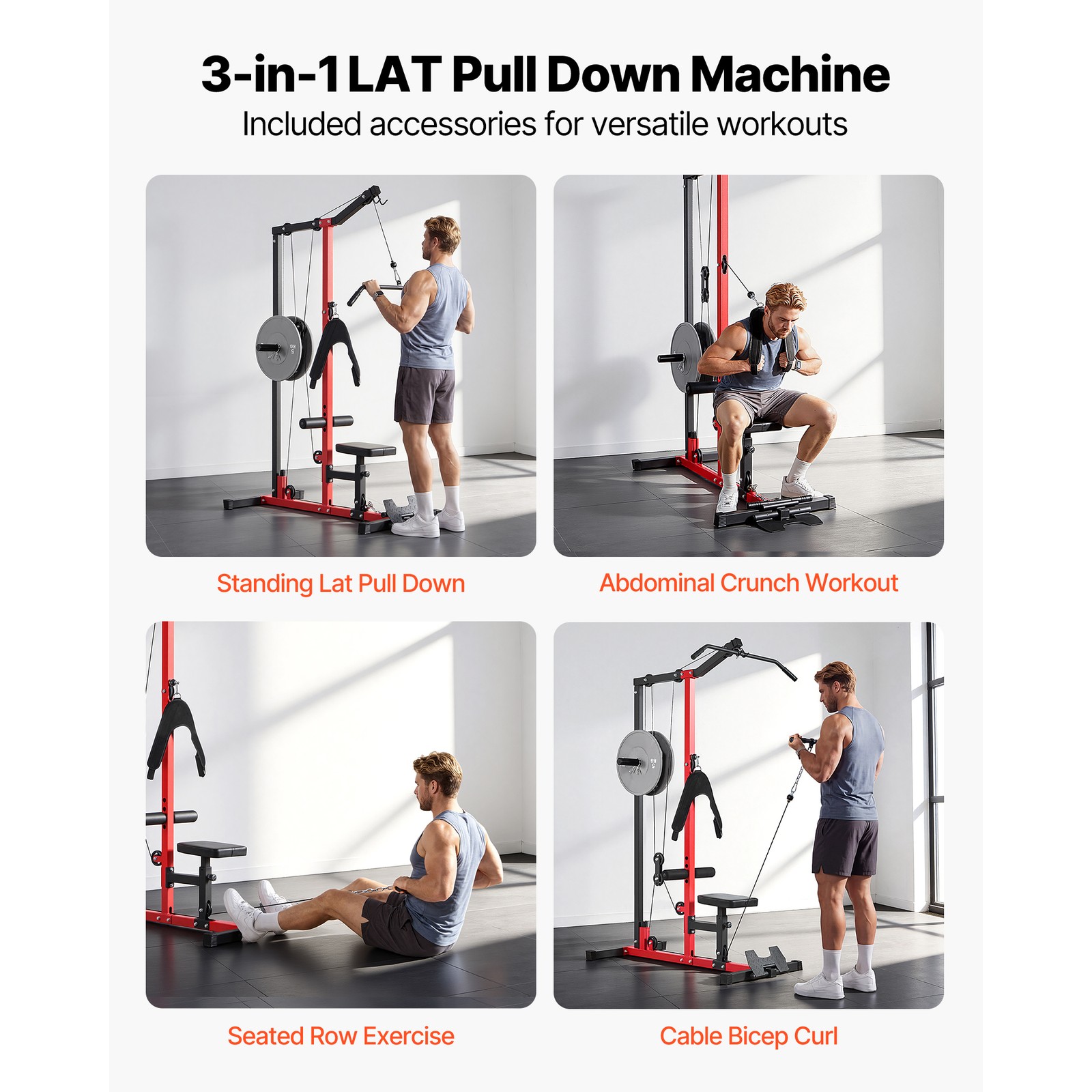 Uimoso 3-in-1 LAT Pull Down Machine with Adjustable Seat and Versatile Design